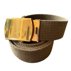 THOMAS BATES Military Style Canvas Web Belt in Army Green Gold hardware MEN'S 40